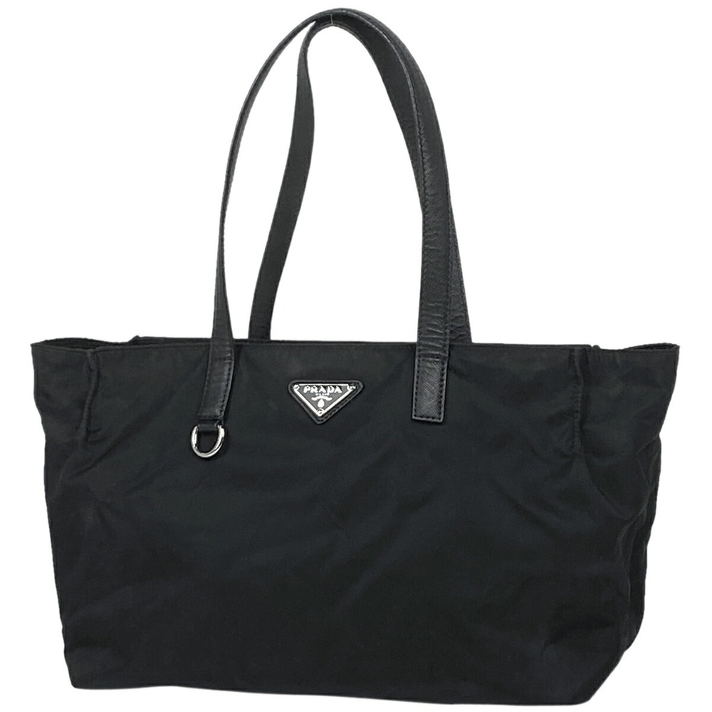 Prada Logo Plate Tote Bag Handbag Nero Black